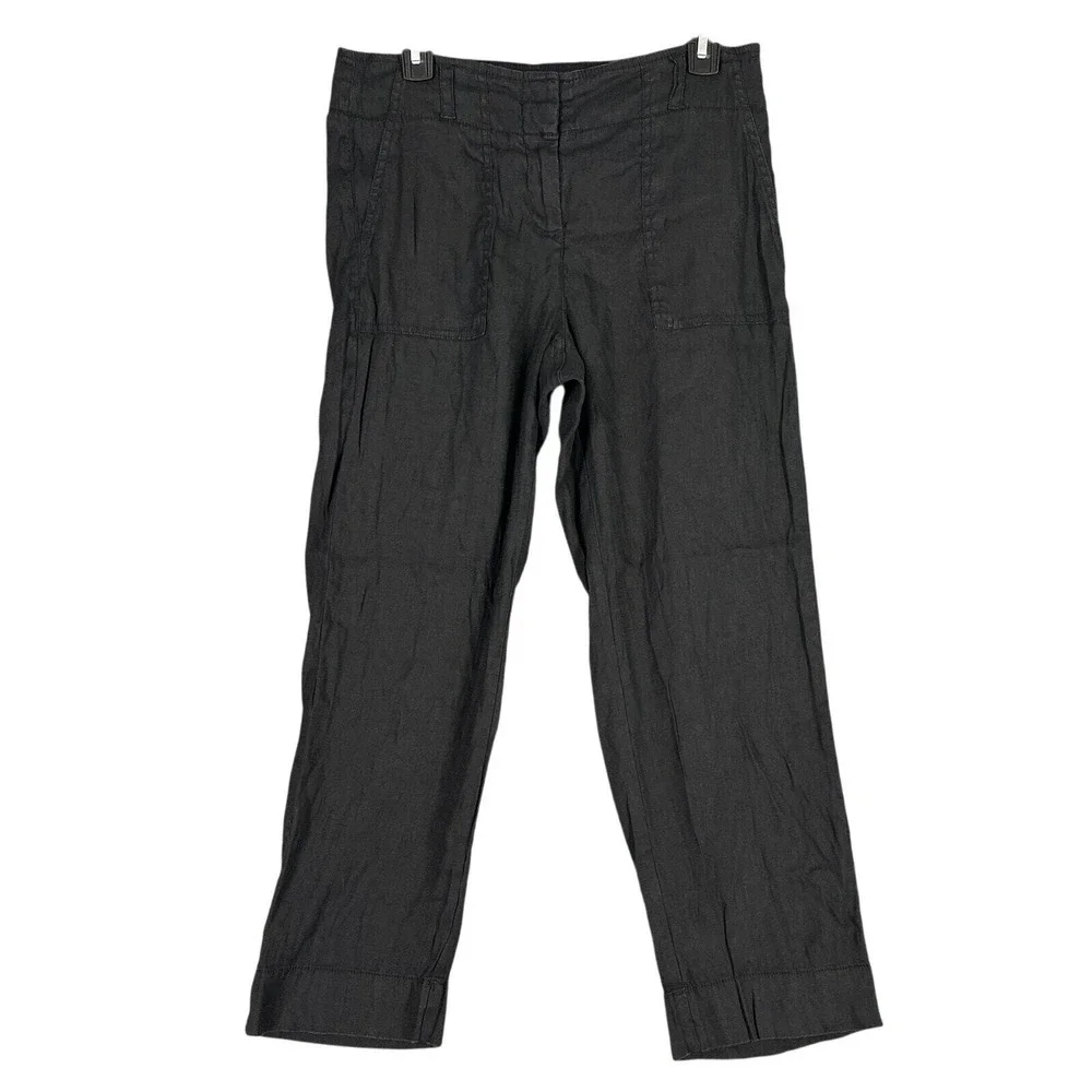 Ann‎ Taylor Loft Linen Blend Utility Cargo Pants Straight Crop Pockets 4 Womens
